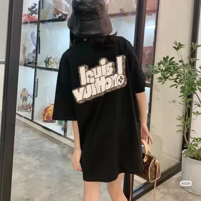 Louis Vuitton/Louis Vuitton front and rear leather letter short sleeves
